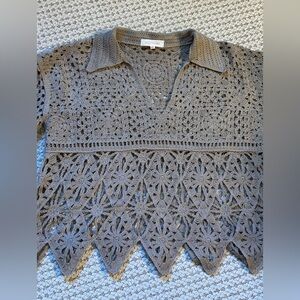 Solitaire Gray Crochet V-Neck Sweater